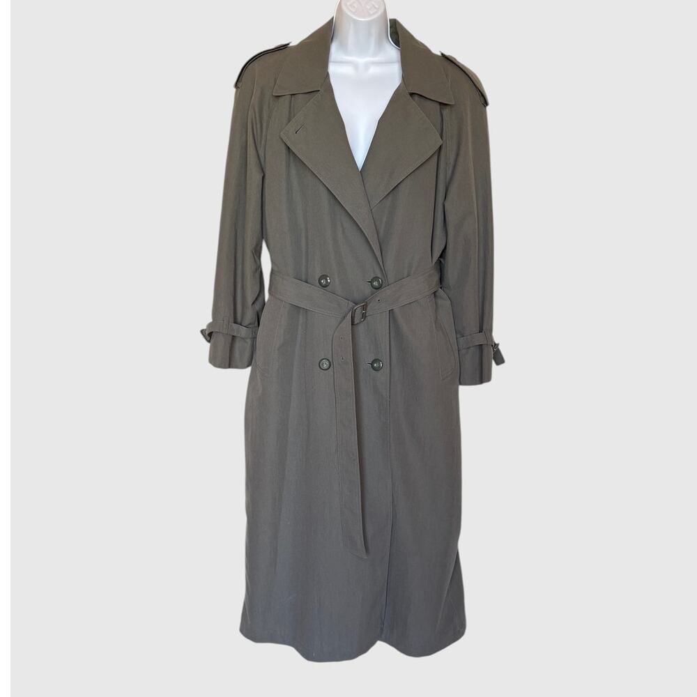 London Fog Classic Vintage Trench Coat in Muted Olive w Removable Lining size 10